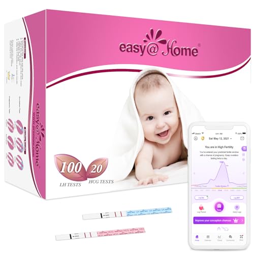 Easy@Home Ovulation Test Strips and Pregnancy Test Strips Combo Kit, Package May Vary (100LH+20HCG)