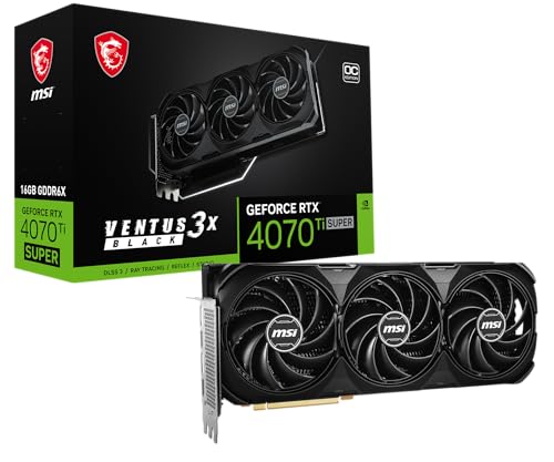 MSI GeForce RTX 4070 Ti Super 16G Ventus 3X Black OC Graphics Card (NVIDIA RTX 4070 Ti Super, 256-Bit, Extreme Clock: 2655 MHz, 16GB GDRR6X 21Gbps, HDMI/DP, Ada Lovelace Architecture)