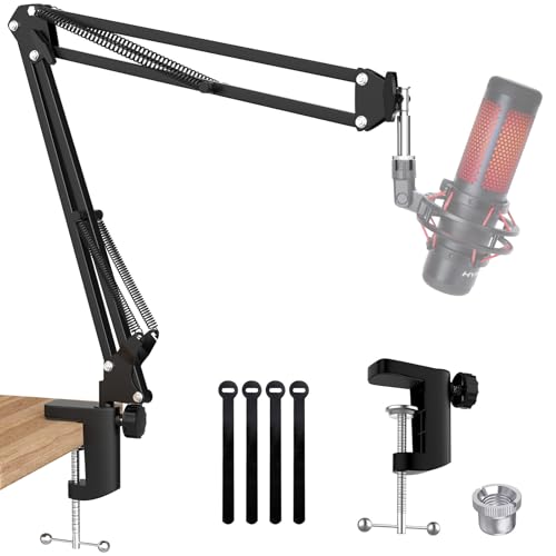 QuadCast Boom Arm, Mic Arm Microphone Arm for HyperX QuadCast SoloCast Blue Yeti Fifine AM8 and Most Mic, Mic Stand Desk with 3/8' to 5/8' Adapter by SUNMON