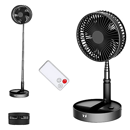 UN UNITEDTIME Desk Portable fan, My Foldaway Travel fan with remote Control Timer, Battery Operated or USB Powered,Adjustable Height Portable fan, 4 Speed Settings (Black)