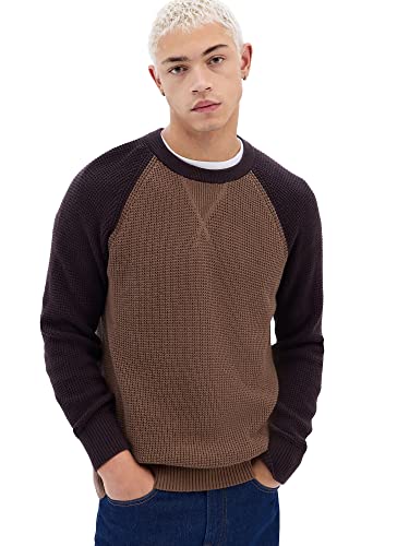 GAP Mens Textured Raglan Crew Sweater, Cozy Brown, Medium US