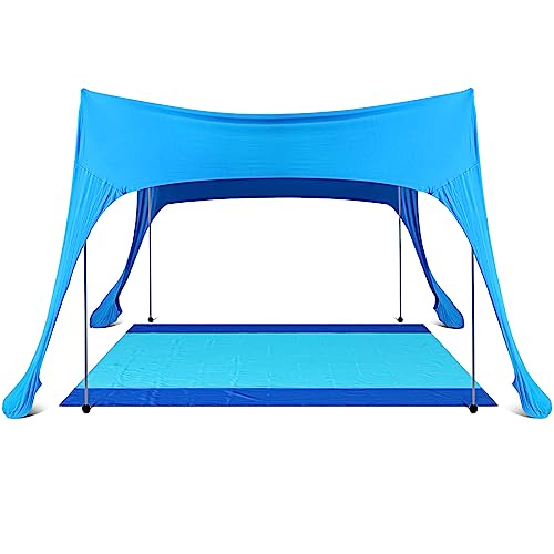 Ripeng Portable Beach Canopy 10 x 10 ft Beach Tent Sun Shelter Shade 7 x 7 ft Beach Blanket Suitable for Camping Fishing Beach Backyard Fun Outdoor Picnics Trips