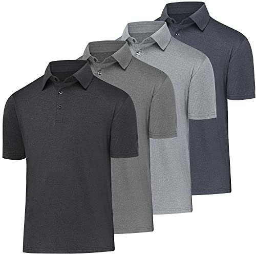 BALENNZ Golf Polos for Men Quick-Dry Athletic Mens Polo Shirts Short Sleeve Summer Casual Moisture Wicking Golf Shirt 4 Pack Black, Dark Grey, Light Grey, Navy Medium