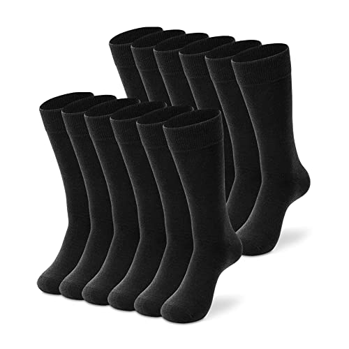 LIXIA Men's Thin Merino Wool Socks, Cozy Casual Winter Warm Breathable Mid-calf Dress Socks(6 Pairs - Black)