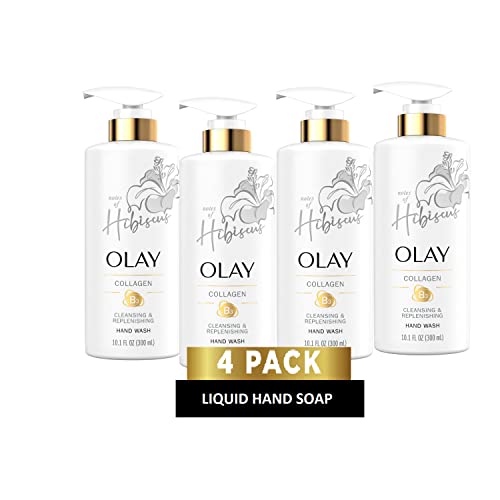 Olay Cleansing & Replenishing Hand Wash with Vitamin B3 + Collagen, 10.1 fl oz Hand Soap Pump (Pack of 4)