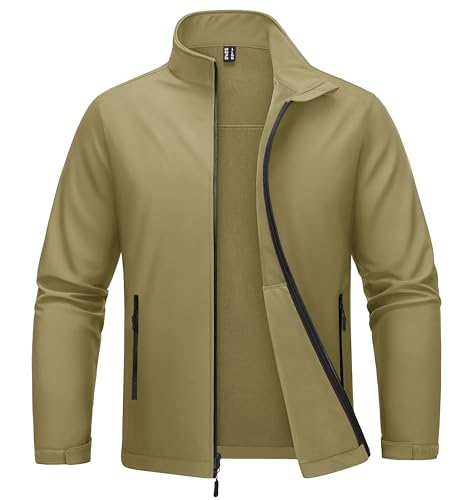 MAGCOMSEN Mens Tactical Jacket Winter Coats Performance Fleece Lined Water Resistant Soft Shell Rain Jacket Khaki M