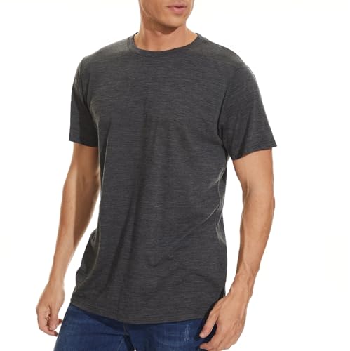 MERINNOVATION Merino Wool T-Shirt Mens Wicking Merino Wool Undershirt Lightweight Base Layer (Wool Socks Included Charcoal