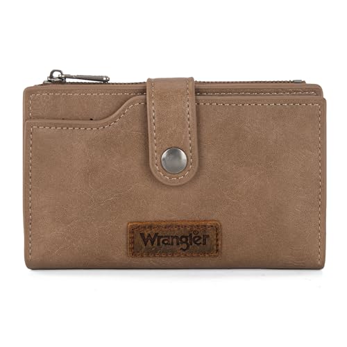 Wrangler Wallet for Women Bifold Card Holder with Zipper Pocket Ladies Clutch Purse with ID Window Gifts for Women Men