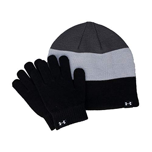 Under Armour boys Beanie Glove Combo , Black (001)/White , One Size Fits All