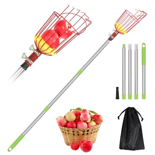 joyhalo Fruit Picker Polel with Basket, 5.5 Ft Apple Picker with Adjustable Stainless Steel Handle, Fruit Picking Basket for Getting Fruits Lemons Apples Guavas Avocados Pears Mangoes Oranges