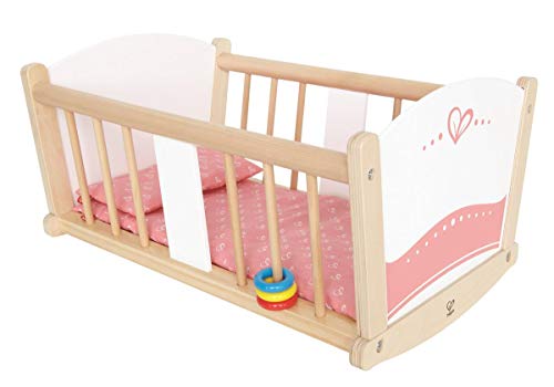 Hape Babydoll Wooden Rock-a-Bye Cradle with Accessories Pink, L: 18.9, W: 13.2, H: 10 inch