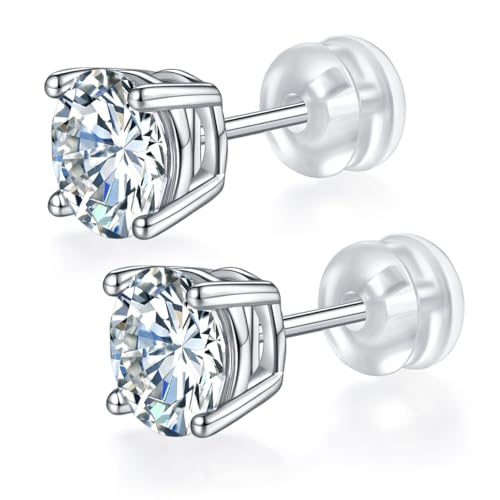 Moissanite Stud Earrings, 2ct DF Color Lab Created Diamond 925 Sterling Silver 18K White Gold Plated Earrings for Women Men