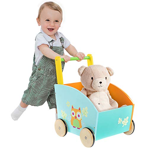 labebe - Baby Walker, Kid Shopping Cart Walker, Push Toy for 1-3 Years Old, Infant Wooden Walker, Sit to Stand Learning Walker, Toddler Outdoor Activity Walker, Children Walker Toy with Wheels-Owl