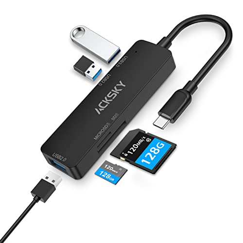 ACKSKY USB C Hub, 5-in-1 USB C Multiport Adapter with USB 3.0 Port, 2 USB 2.0 Ports and SD/Micro SD Card Reader, Type C to USB Adapter Compatible with PC Laptop MacBook Camera Mobile