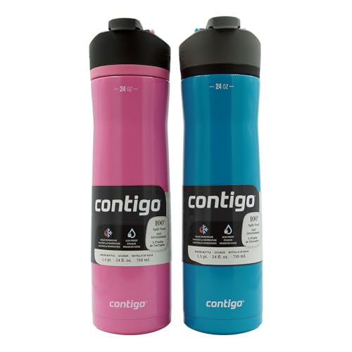 Contigo Cortland Chill 2.0, Stainless Steel Water Bottle with AUTOSEAL Lid, 24 oz, Juniper and Azalea, 2-Pack