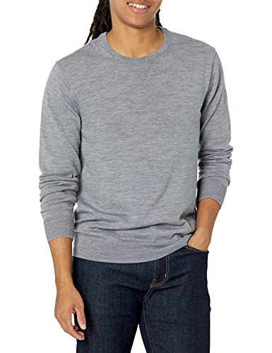 Goodthreads Men's Lightweight Merino Wool Crewneck Sweater, Grey Heather, Large