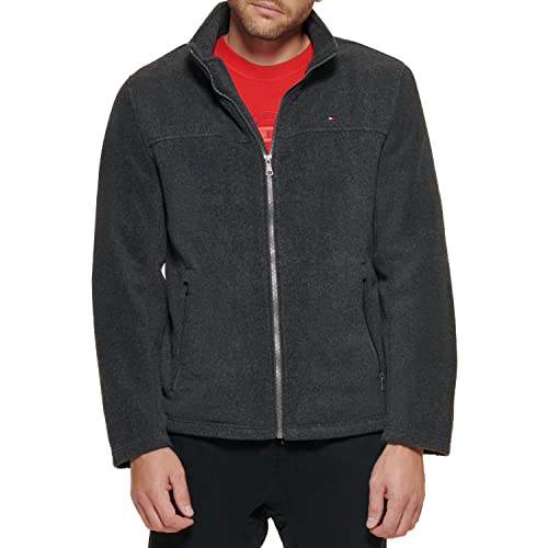 Tommy Hilfiger mens Classic Zip Front Polar Fleece Jacket, Charcoal, Large US