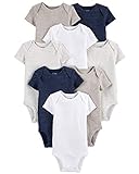 Simple Joys by Carter's Unisex Babies' Short-Sleeve Bodysuit, Pack of 8, Navy Heather/White/Oatmeal, 6-9 Months