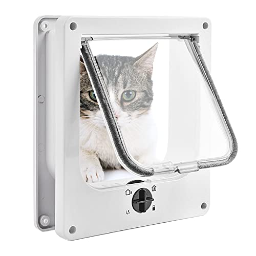 Pattepoint Cat Doors(Outer Size 8.6' x 7.5'), 4-Way Locking Cat Door for Interior Exterior Doors, Weatherproof pet Door with Magnet for Cat or Dog  16.1 inches in Girth(White M)