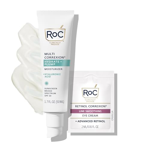 RoC Multi Correxion 1.5% Pure Hyaluronic Acid Anti Aging Daily Face Moisturizer with Broad Spectrum Sunscreen SPF 30 (1.7 oz) with Retinol Eye Cream Packette (Packaging May Vary)