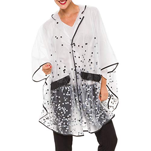 MELIFLUOS DESIGNED IN SPAIN Raincoat Poncho for Women with Hood Portable Foldable Fashion Polka Dots Design (White Polka Dots)