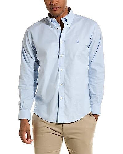 Brooks Brothers Men's Non-Iron Long Sleeve Button Down Stretch Oxford Sport Shirt, Solid, Light Blue, Medium