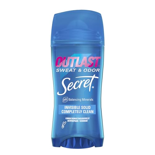 Secret Outlast Antiperspirant Deodorant for Women, Sweat & Odor Protection, PH Balancing Minerals, Invisible Solid, Completely Clean Scent, 2.6 oz