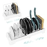 Expandable Pot Lid Organizer - Pot and Pan Organizer for Cabinet with 10 Adjustable Compartments and Handle - Pot Rack Organizer & Pot Lid Rack for Cuttingboard, Plates, Platters, Bakeware