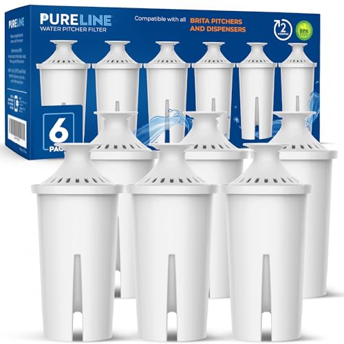 Pureline Replacement for Brita® Filter, Pitchers and Dispensers, Classic 35557, OB03, Mavea® 107007, Replacement for Brita® Pitchers Grand, Lake, Capri, Wave and More (6 Pack)