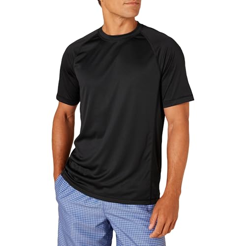 Amazon Essentials Men's Slim-Fit Short-Sleeve Quick-Dry UPF 50 Swim Tee, Black, Large