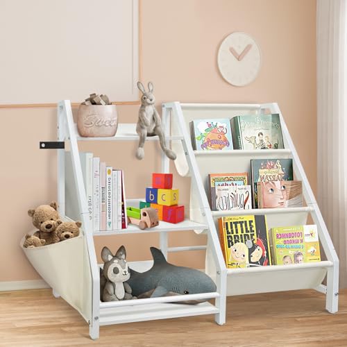 LAKEEN 3 Tier Kids Bookshelf and Toy Storage,Baby Toddler Bookshelf, Kids Bookcase, Toy Storage Organizer with Bookshelf,Montessori Bookshelf for Kids Rooms,Playroom, Nursery,Bedroom(White)