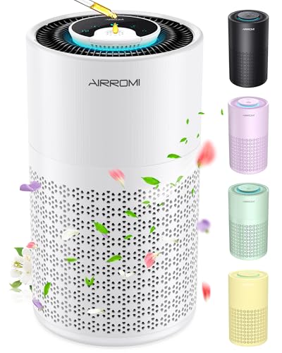 AIRROMI Air Purifier for Bedroom with HEPA 3-in-1 Filter, Pet Air Purifier for Home Cat Pee Smell, Covers Upto 990 Ft², Quiet 360° intake Air Cleaner for pet hair,allergies,Dust,Smoke A2001 White