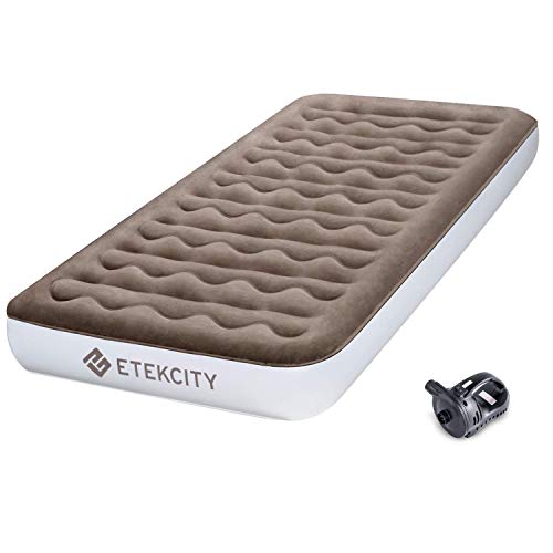 Etekcity Upgraded Camping Air Mattress, Queen Twin Airbed Height 9', Inflatable Bed Blow Up Mattress Raised Airbed with Rechargeable Pump, 2-Year Warranty, Storage Bag,Brown