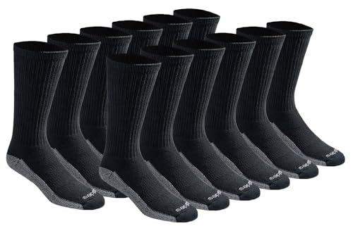 Dickies Men's Dri-Tech Moisture Control Crew Socks, Available in M-XXL (6, 18, Black (12 Pairs), Large