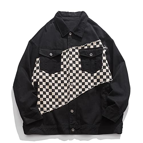 Aelfric Eden Men’s Patchwork Jacket Oversized Vintage Harajuku Unisex Checkerboard Streetwear Casual Coats