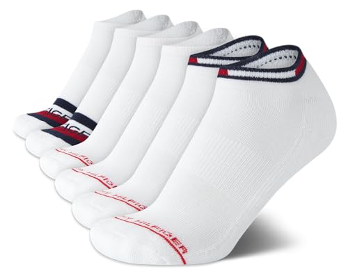 Tommy Hilfiger Men's Athletic Socks - Cushion No Show Ankle Socks (6 Pack), Size 7-12, White Assorted