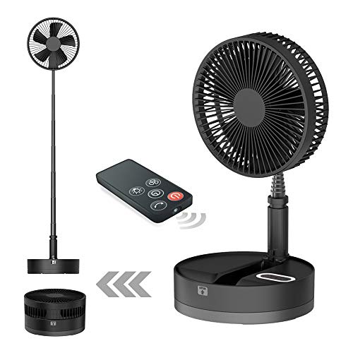 UN UNITEDTIME Foldable Fan Foldaway Oscillating with Remote Control, 10800mAh Battery Operated Fans, Portable for Outdoor, Courtyard, Beach,Travel, Room,4 Speeds, with Timer night light (Black)