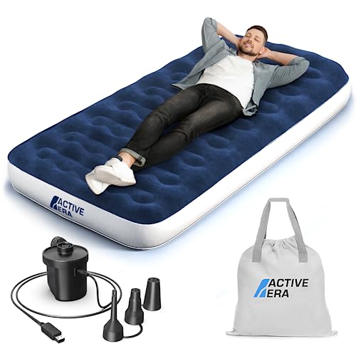 Active Era Luxury Camping Air Mattress with Built in Pump - Twin Air Mattress with USB Rechargeable Pump, Travel Bag - Single Air Mattress for Tent Camping