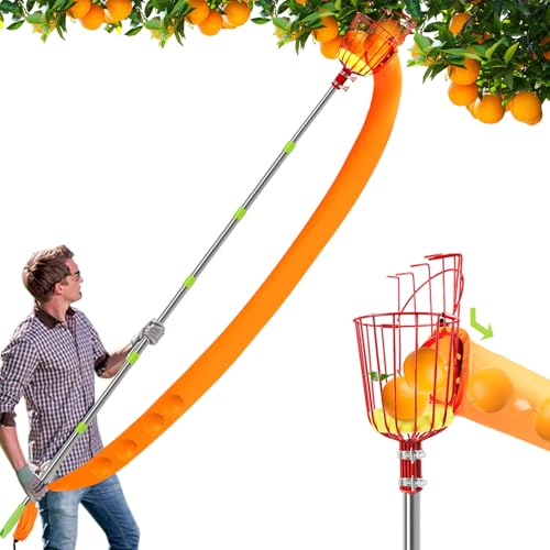 UQM 10.5FT Fruit Picker Pole with Basket Harvest Bag, 40-125 Inch Adjustable Length Apple Picker Pole with Basket, Portable Fruit Picker Basket for Apples Oranges Figs Mangoes Pears