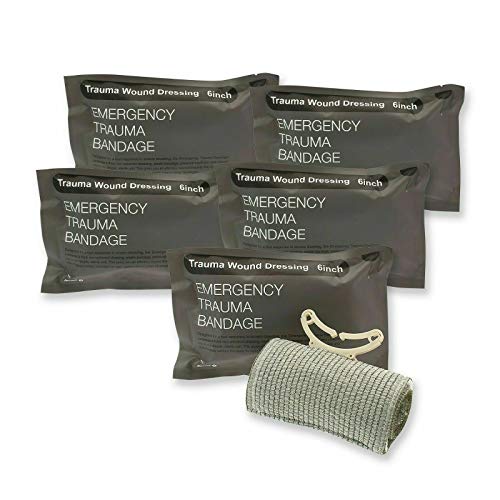 ASA TECHMED 5 Pack Emergency Trauma 6' Israeli Style Bandage - Combat Military Style Battle Wound Dressing First Aid IFAK