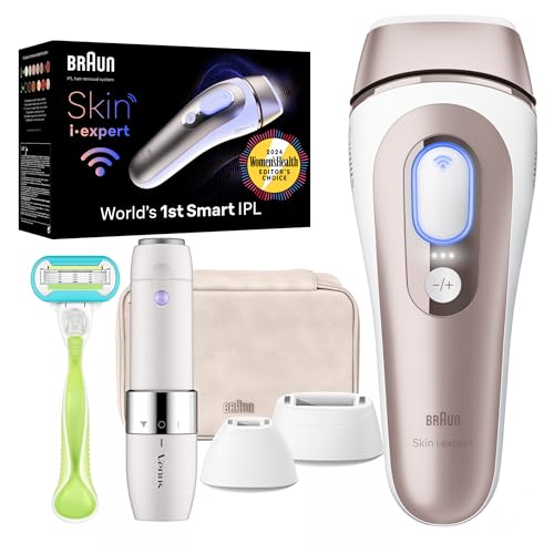 Braun IPL Skin i·expert, at Home Hair Removal, Holiday Gifts for Women and Men with Free App, Vanity Case, Venus Razor, 2 Smart Heads, Facial Trimmer