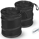 Kincown Car Trash Can, 2 Packs Mini Collapsible Pop-up Car Garbage Can, Waterproof Hanging Car Trash Bag with Velcro, Car Trash Bin, Black