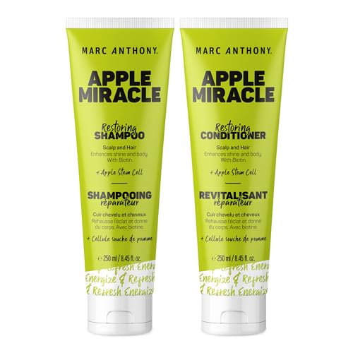 Marc Anthony Shampoo and Conditioner Set, Restoring Apple Miracle - Shine & Volume, Hair Growth, Breakage & Frizz Control - Apple Extract, Biotin, Keratin, & Grapeseed Oil - Dry Scalp & Damaged Hair(Packaging may vary)