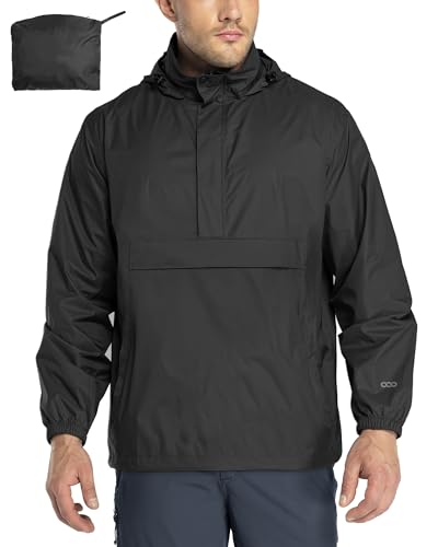 33,000ft Men's Pullover Rain Jacket Waterproof with Hood Lightweight Packable Raincoat Windbreaker for Golf Travel