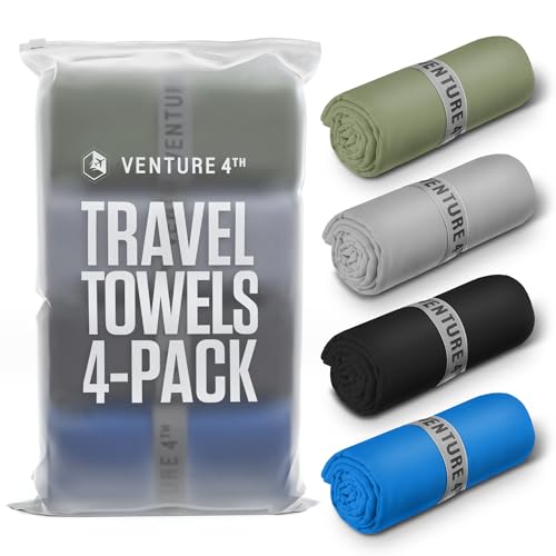 VENTURE 4TH - 4pcs Quick Dry Towels. Microfiber Travel Towels Ideal for Camping, Hiking, Backpacking, Gym. Lightweight & Fast Drying Travel Towels for Body. Compact & Easy to Pack - 4 Pack Medium