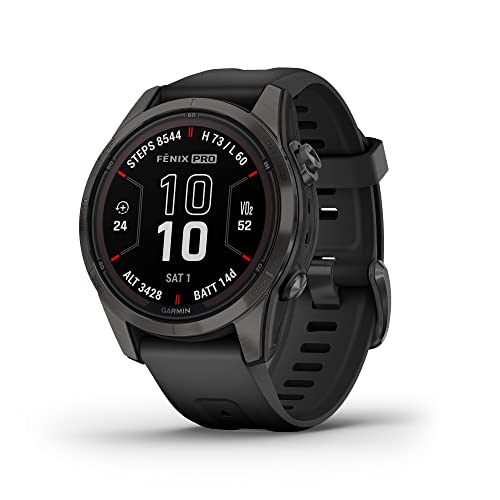 Garmin fēnix 7S Pro Sapphire Solar, Multisport GPS Smartwatch, Built-in Flashlight, Solar Charging Capability, Black