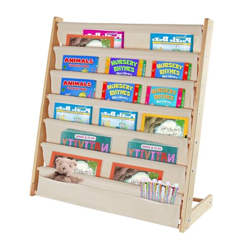 Jolensoy 7 Tier Kids Bookshelf, Natural Wood Book Rack for Children's Books, Toy Storage Organizer, Bookcase for Playroom, Nursery, Living Room (W: 29.5')