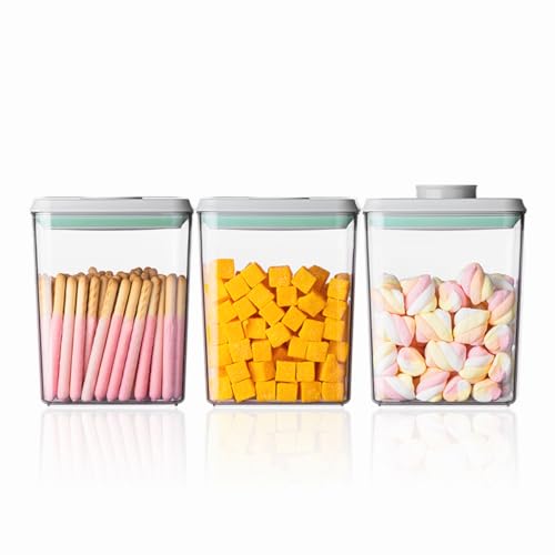 Ankou Pop Airtight Food Storage Containers with Lids- 3 Pcs Stackable One Button Opening Food Containers, Kitchen Pantry Storage Containers for Snacks Candy Salt Herbs Spices BPA-Free (1.2 QT * 3)