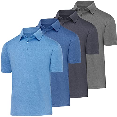 BALENNZ Golf Polos for Men Quick-Dry Athletic Mens Polo Shirts Short Sleeve Summer Casual Moisture Wicking Golf Shirt 4 Pack Dark Grey, Navy, Light Blue, Milddle Blue Medium