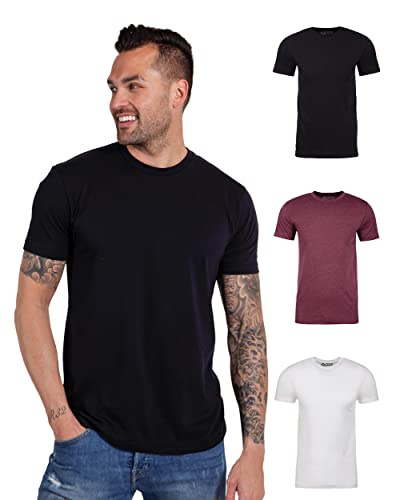 INTO THE AM Premium Men's Fitted Crew Neck Plain Essential Tees 3-Pack - Modern Fit Fresh Classic Short Sleeve T-Shirts for Men (Black/Maroon/White, Medium)